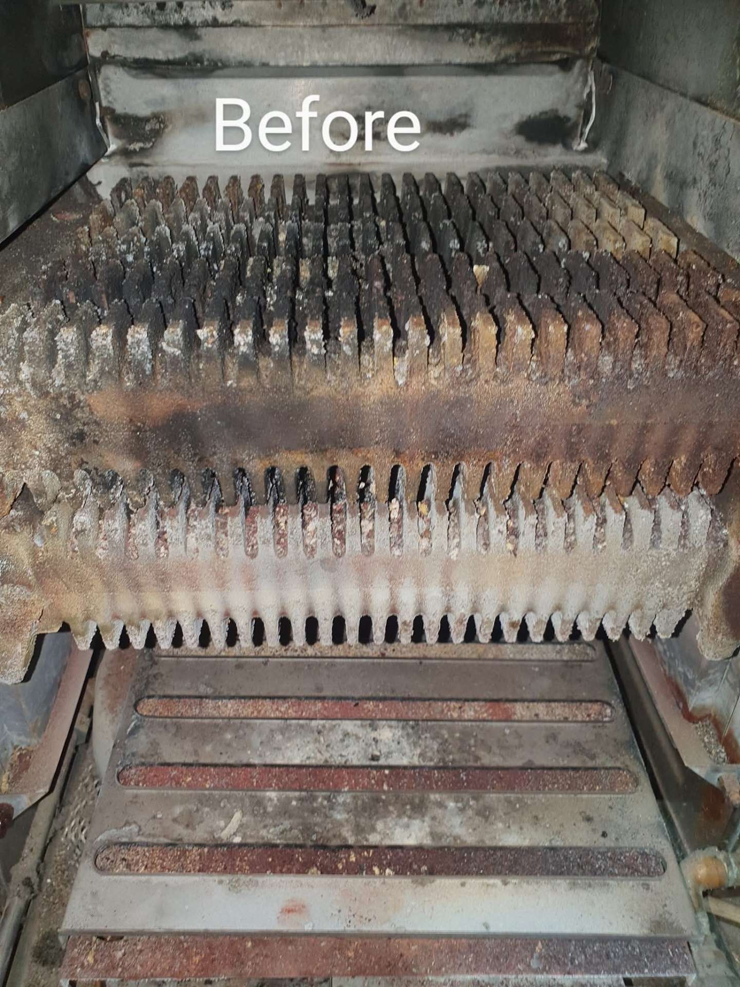 Corroded boiler heat exchanger fins before deep clean by Swainson Gas Services
